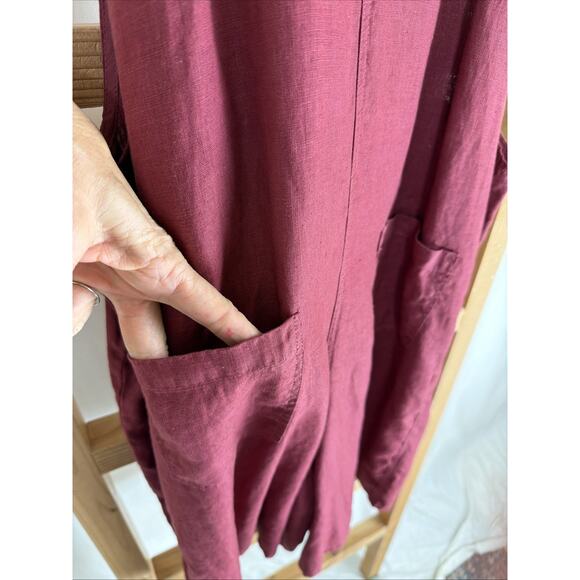 NWT Kleen Red Oversized Linen Wide Leg Short Jumper Overalls #5-0855 Size 1X - Picture 5 of 7